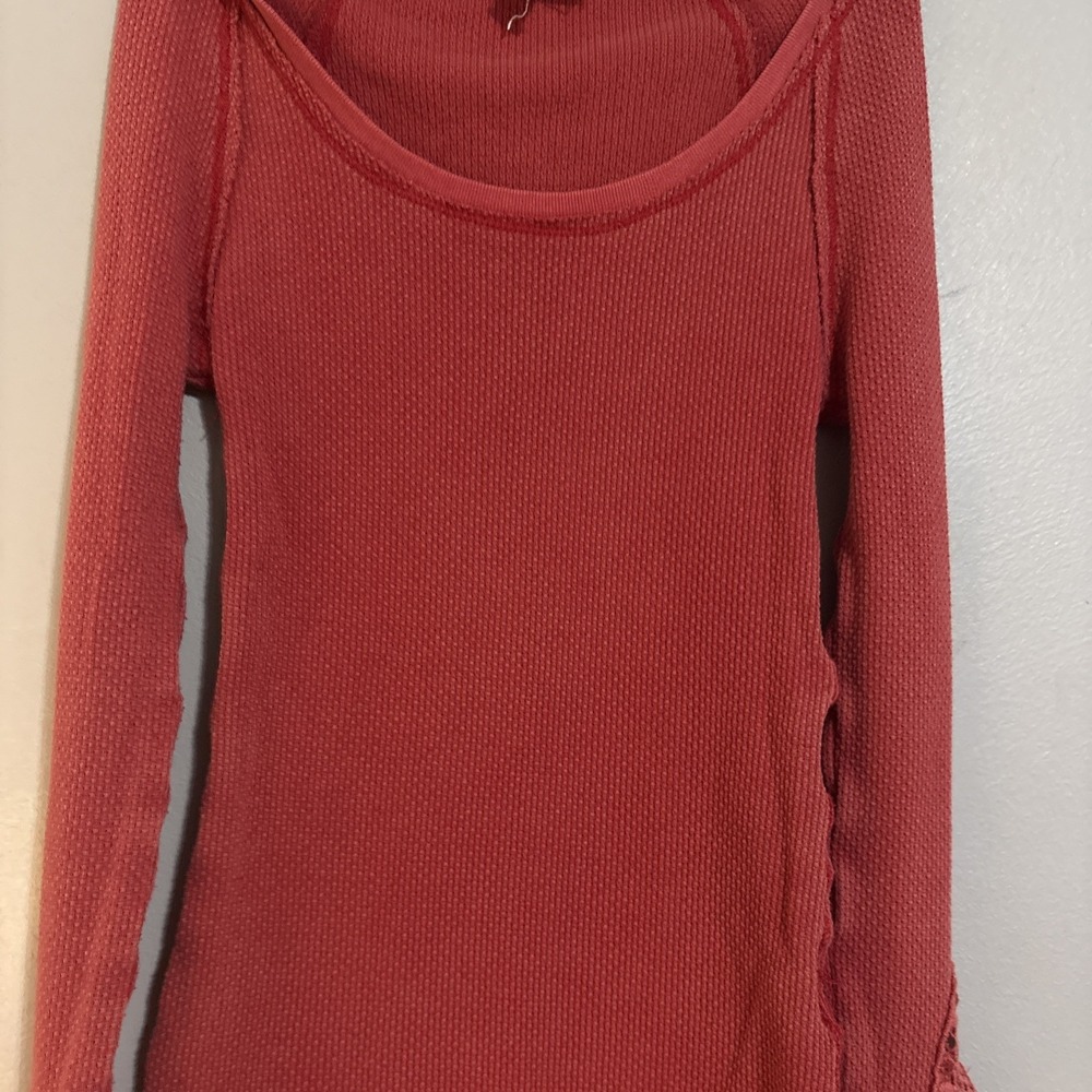 Free People Lovely Lady Eyelet Embroidered Cuff Thermal XS Burnt Orange Red